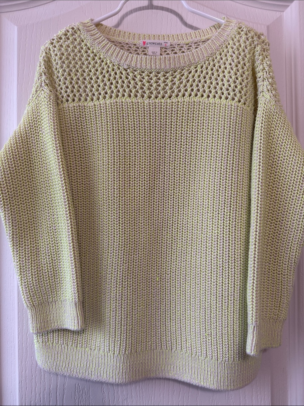 Crewcuts Light Lime Open-Stitch Yoke Knit Sweater